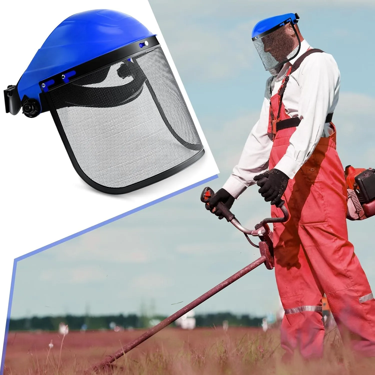 Amylove 2 Pcs Safety Face Shield with Mesh Weed Whacking Face Shield Masks Chainsaw Gardening Weed Mover Protection (Blue)