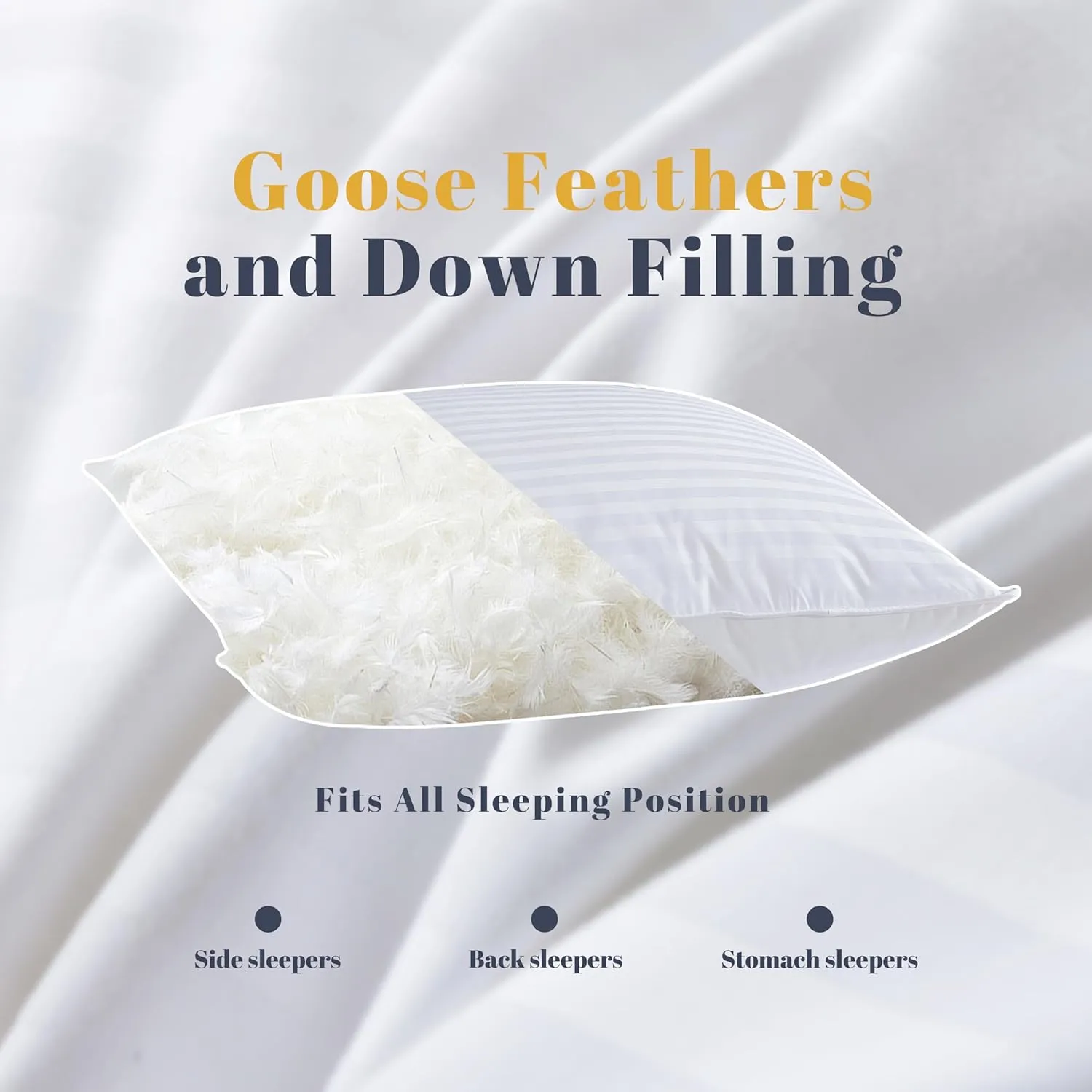 ANALIN® Goose Feather Down Pillows Queen Size Set of 2, Soft Fluffy Luxury Hotel Collection Pillow, 100% Cotton Shell, Medium Firm Bed Pillow for Back, Stomach or Side Sleeper.（15% Goose Down）