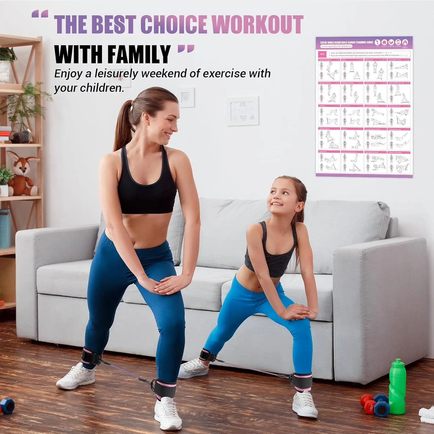 Ankle Resistance Bands With Cuffs for Working Out, Kickbacks, Hip, Leg and Glute Exercise - Training Poster Included - for Women