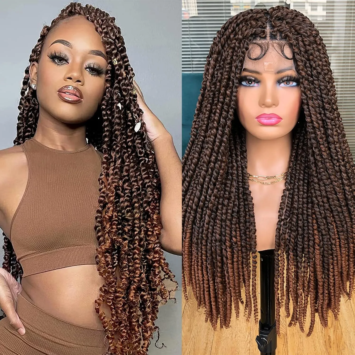 Annivia Passion Twist braided Wigs for Black Women Full Lace knotless braided wigs With Baby Hair Passion Twist Water Wave Crochet Hair Premium Synthetic Lace Faux Locs Braiding Wig(1B/30 24Inch)