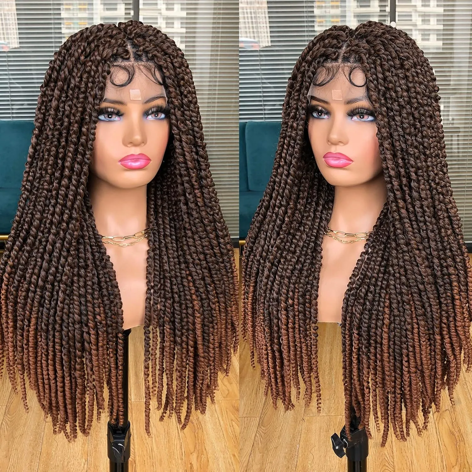 Annivia Passion Twist braided Wigs for Black Women Full Lace knotless braided wigs With Baby Hair Passion Twist Water Wave Crochet Hair Premium Synthetic Lace Faux Locs Braiding Wig(1B/30 24Inch)