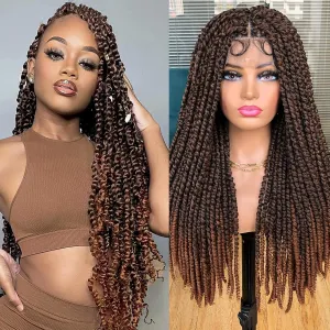 Annivia Passion Twist braided Wigs for Black Women Full Lace knotless braided wigs With Baby Hair Passion Twist Water Wave Crochet Hair Premium Synthetic Lace Faux Locs Braiding Wig(1B/30 24Inch)