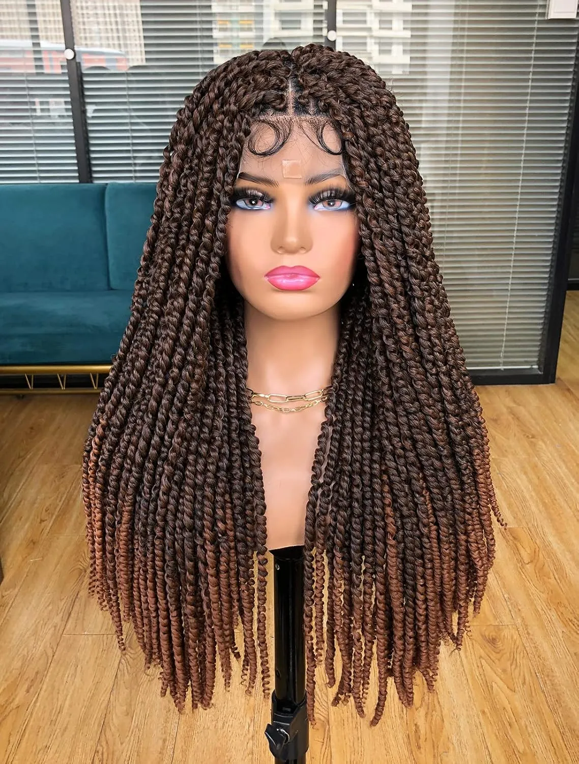 Annivia Passion Twist braided Wigs for Black Women Full Lace knotless braided wigs With Baby Hair Passion Twist Water Wave Crochet Hair Premium Synthetic Lace Faux Locs Braiding Wig(1B/30 24Inch)
