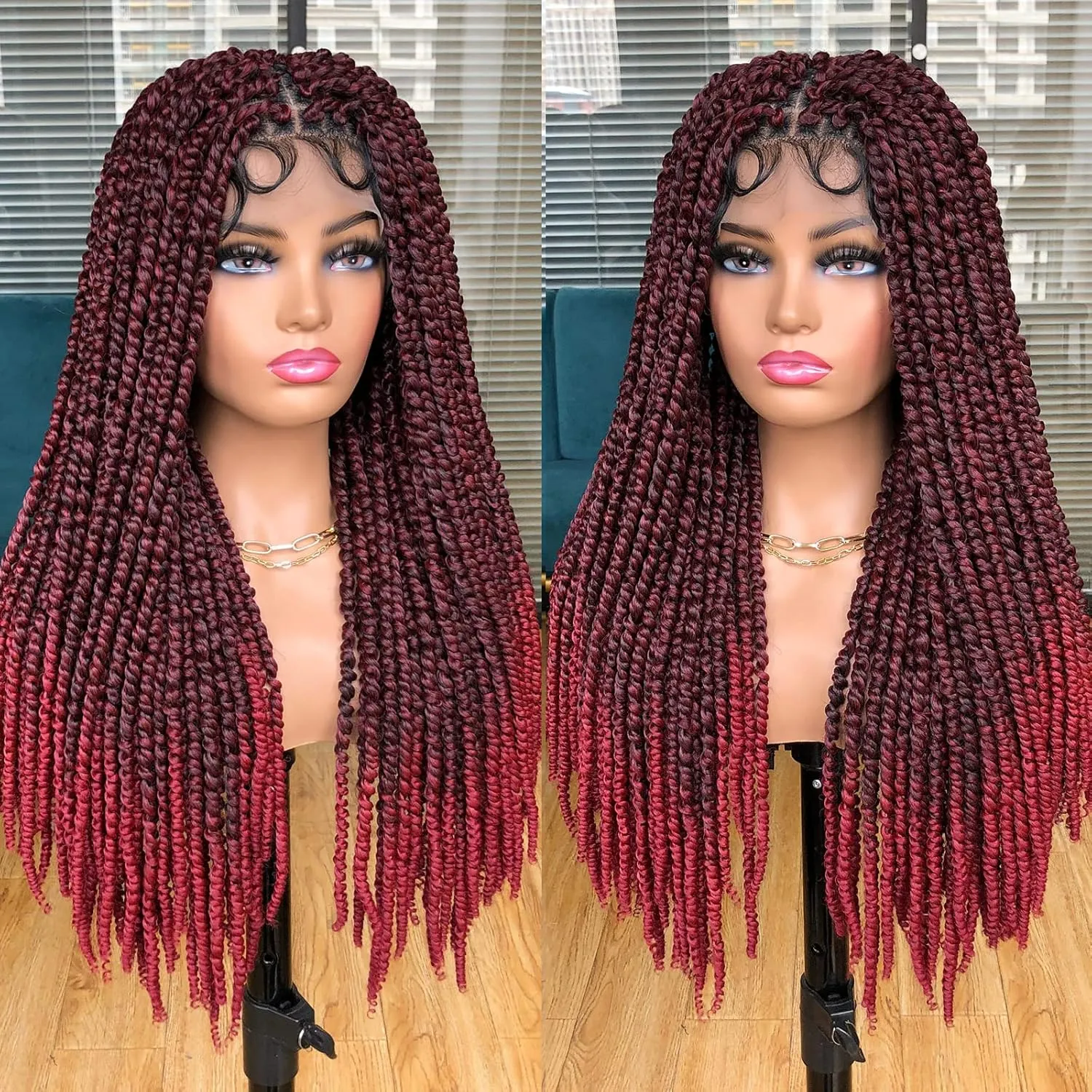 Annivia Passion Twist braided Wigs for Black Women Full Lace knotless braided wigs With Baby Hair Passion Twist Water Wave Crochet Hair Premium Synthetic Lace Faux Locs Braiding Wig(1B/BUG 24Inch)