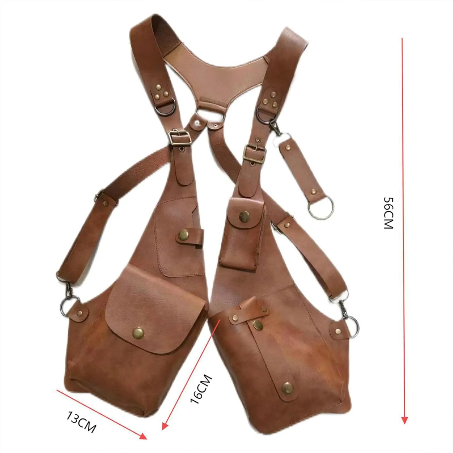 Anti-Theft Bag with Shoulder Harness, Mens Leather Harness,Steampunk Vintage Shoulder Bag (Brown)