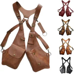 Anti-Theft Bag with Shoulder Harness, Mens Leather Harness,Steampunk Vintage Shoulder Bag (Brown)