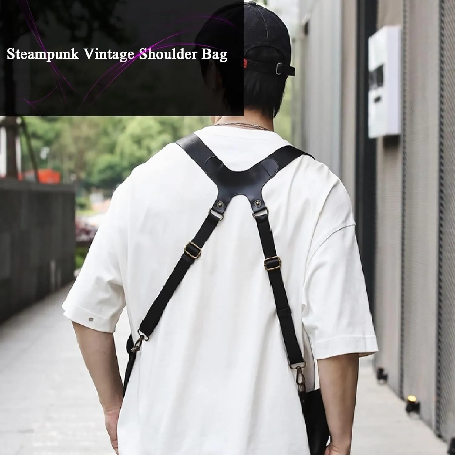 Anti-Theft Bag with Shoulder Harness, Mens Leather Harness,Steampunk Vintage Shoulder Bag (Brown)