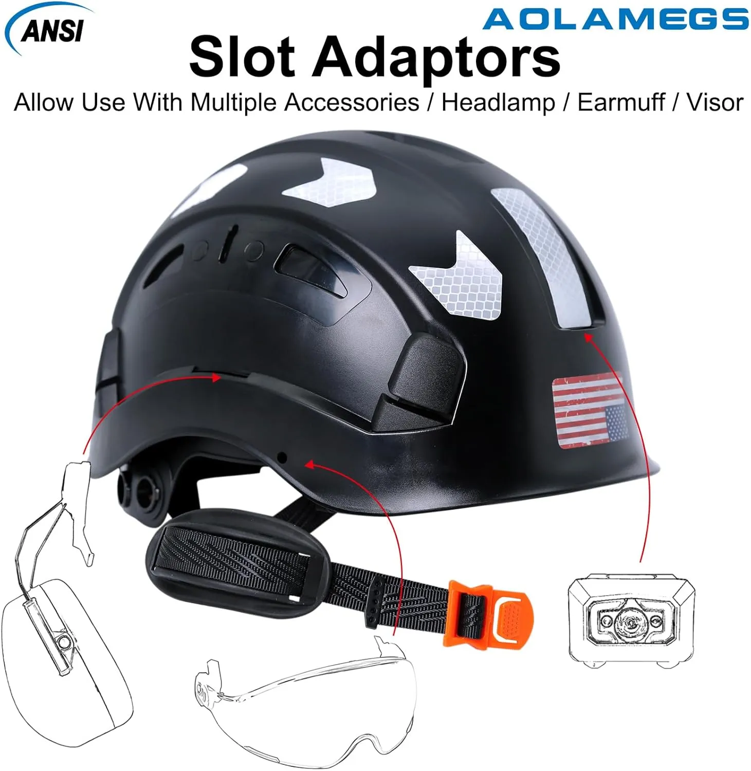 AOLAMEGS Construction Safety Hard Hat - ANSI Z89.1 Type Ι OSHA Approved Safety Helmets with Chin Straps Lightweight Reflective Vented ABS Hard Hats For Men Women Industrial Workwear 6-point Suspension