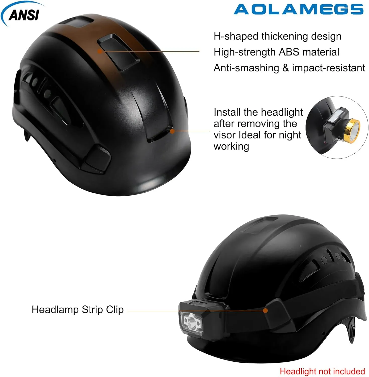 AOLAMEGS Construction Safety Hard Hat - ANSI Z89.1 Type Ι OSHA Approved Safety Helmets with Chin Straps Lightweight Reflective Vented ABS Hard Hats For Men Women Industrial Workwear 6-point Suspension