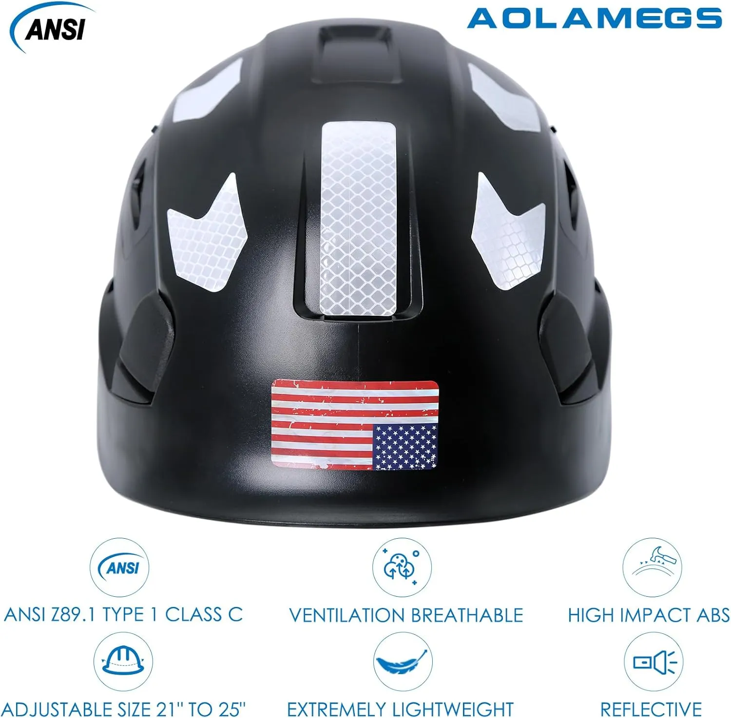 AOLAMEGS Construction Safety Hard Hat - ANSI Z89.1 Type Ι OSHA Approved Safety Helmets with Chin Straps Lightweight Reflective Vented ABS Hard Hats For Men Women Industrial Workwear 6-point Suspension