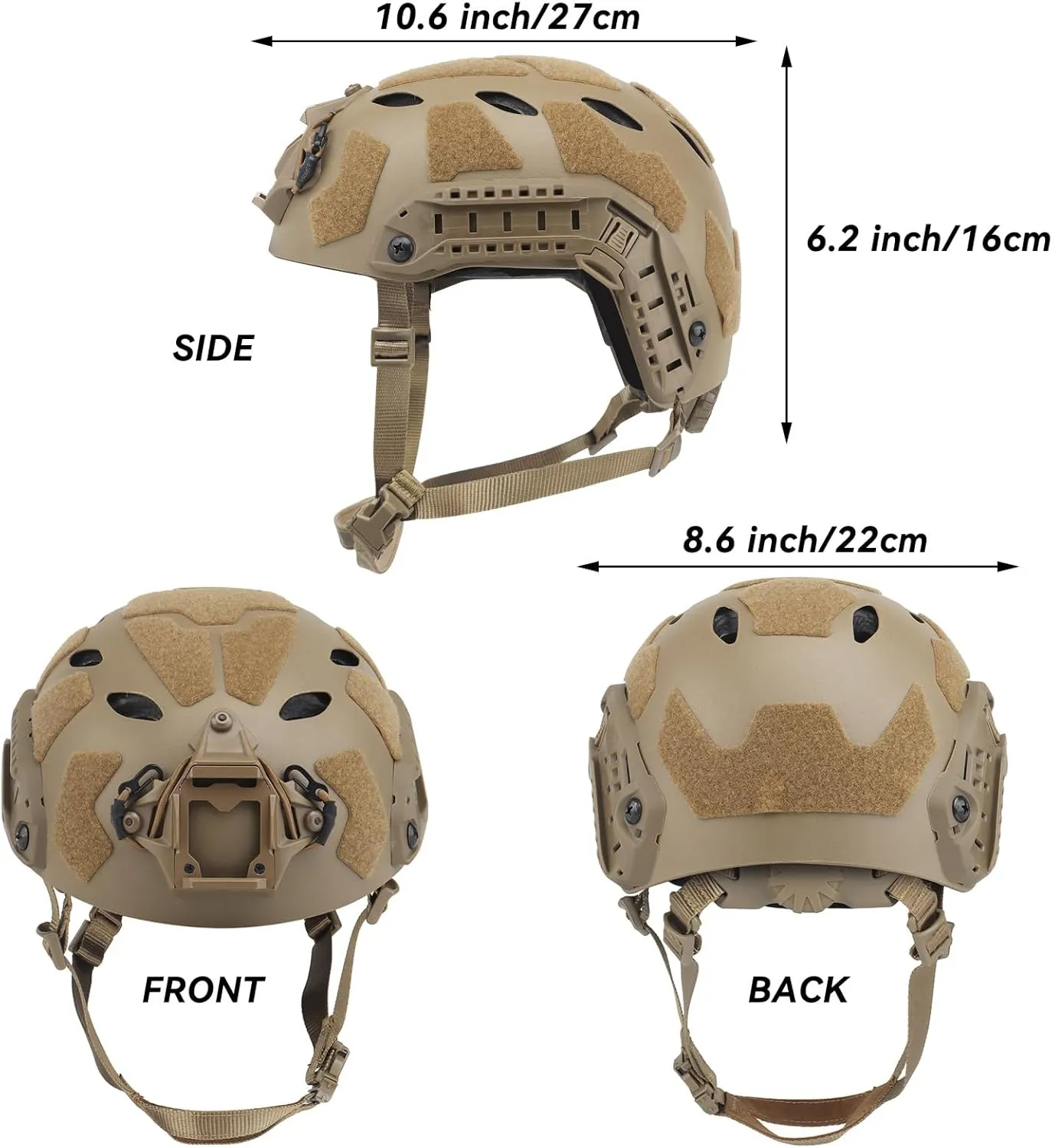 AOUTACC Lightweight Tactical Fast Helmet, Military Integrated Helmet with NVG Mount Base, Side Rails,Pre-Slotted Headset Strap for Outdoor Sports, CS