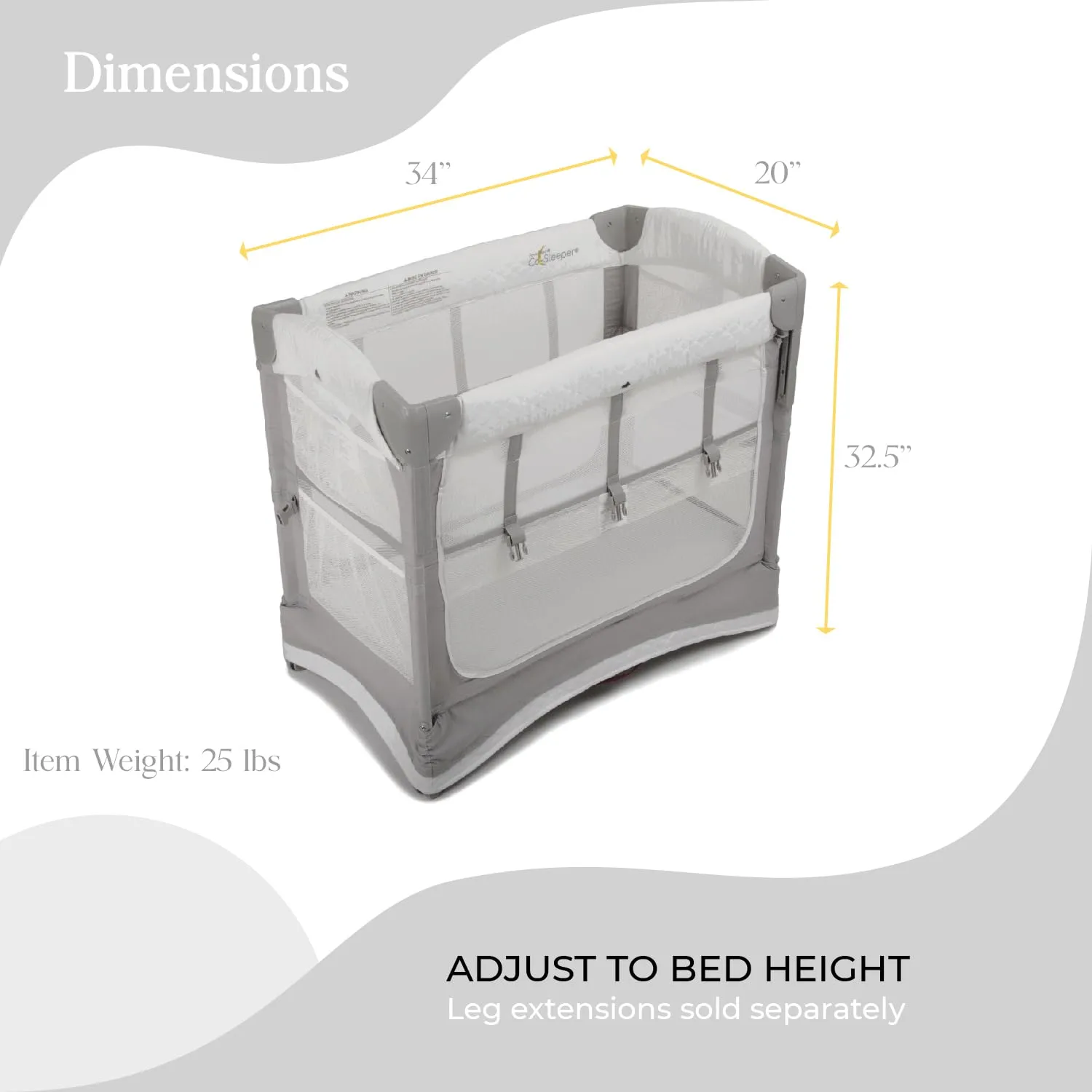 Arm’s Reach Mini Ezee 3 in 1 Co-Sleeper Folding Bedside Bassinet and Play Yard Featuring Breathable Mesh Sides with Side Pockets for Storage and 4-Inch Sleeping Nest Height