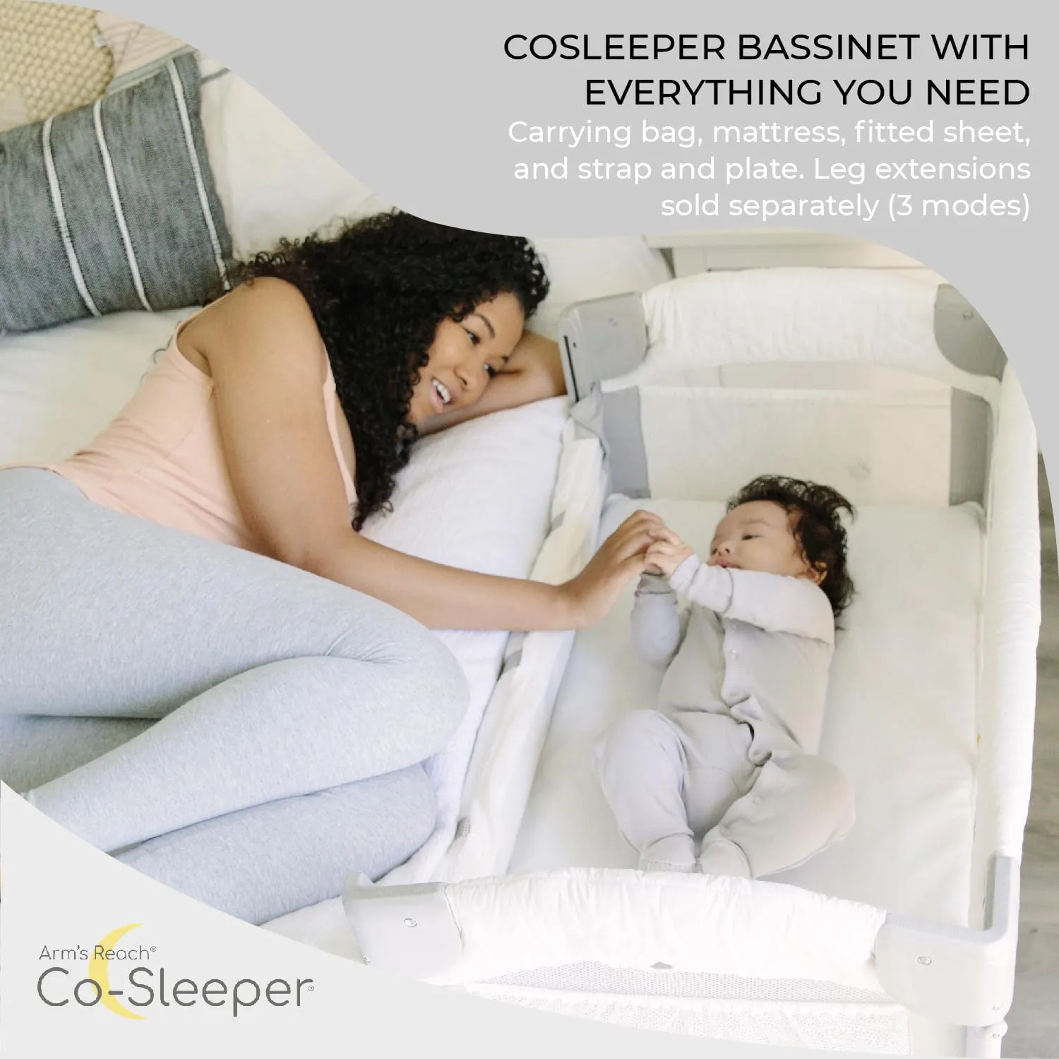 Arm’s Reach Mini Ezee 3 in 1 Co-Sleeper Folding Bedside Bassinet and Play Yard Featuring Breathable Mesh Sides with Side Pockets for Storage and 4-Inch Sleeping Nest Height