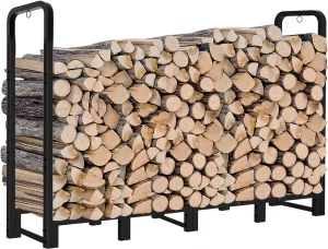Artibear 8ft Outdoor Firewood Rack, Upgraded Heavy Duty Logs Stand Stacker Holder for Fireplace - Metal Lumber Storage Carrier Organizer, Bright Black