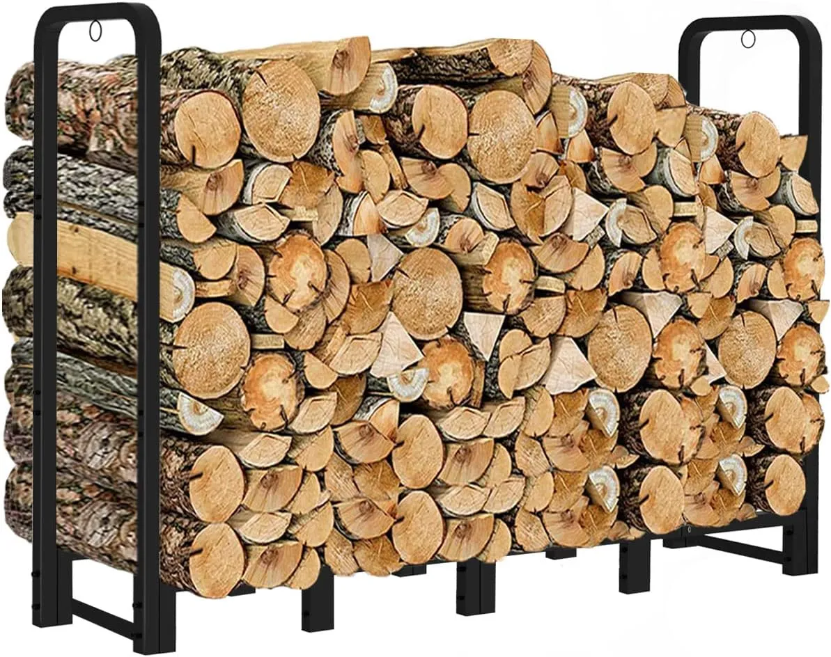 Artibear Firewood Rack Stand 6ft Heavy Duty Logs Carrier Holder for Outdoor Indoor Fireplace, Matte Black