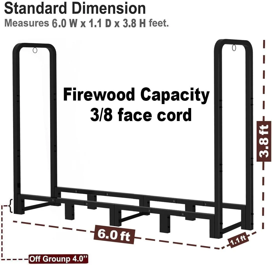 Artibear Firewood Rack Stand 6ft Heavy Duty Logs Carrier Holder for Outdoor Indoor Fireplace, Matte Black