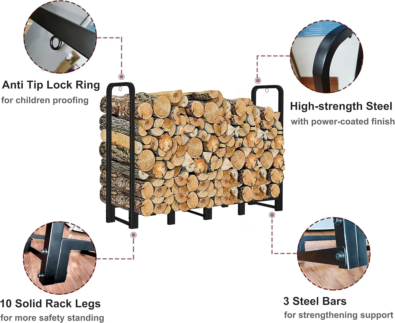 Artibear Firewood Rack Stand 6ft Heavy Duty Logs Carrier Holder for Outdoor Indoor Fireplace, Matte Black