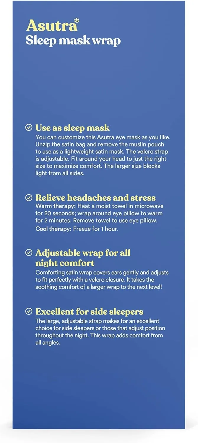 ASUTRA Eye Pillow Wrap for Sleep, Navy | Filled w/Lavender Buds & Flax Seeds, Weighted Eye Mask, Meditation & Light Blocking Blindfold, Covers Ears