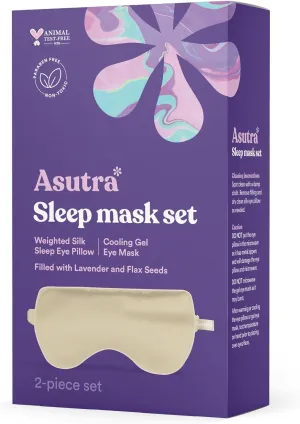 ASUTRA Silk Eye Pillow for Sleep, Champagne - Filled w/Lavender Buds & Flax Seeds, Weighted Eye Mask, Meditation & Light Blocking Blindfold, Cooling Gel Mask Included