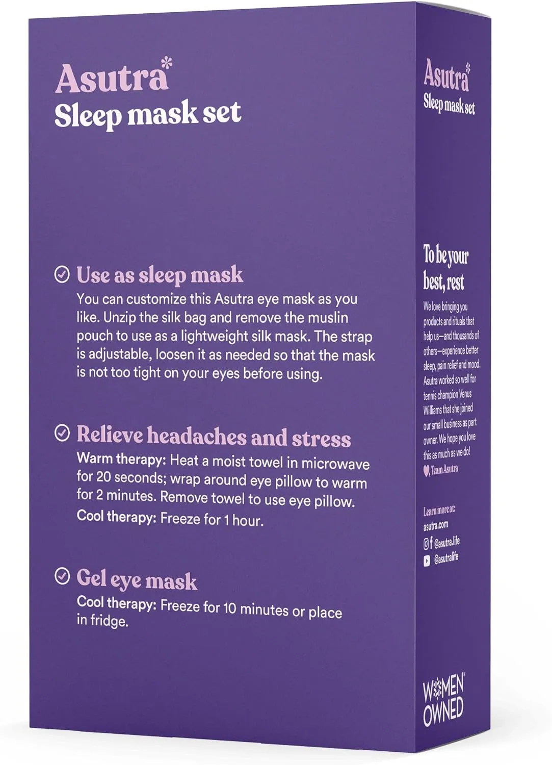 ASUTRA Silk Eye Pillow for Sleep, Champagne - Filled w/Lavender Buds & Flax Seeds, Weighted Eye Mask, Meditation & Light Blocking Blindfold, Cooling Gel Mask Included