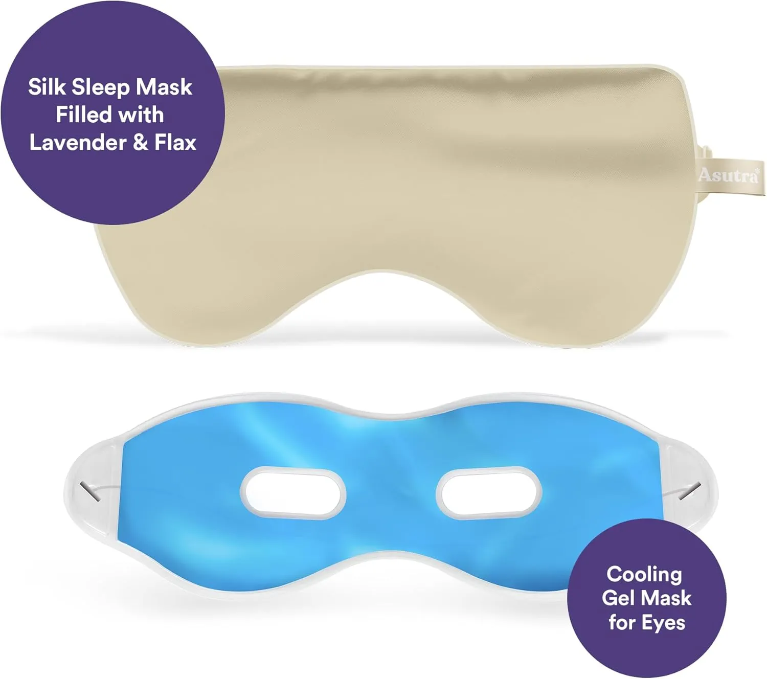 ASUTRA Silk Eye Pillow for Sleep, Champagne - Filled w/Lavender Buds & Flax Seeds, Weighted Eye Mask, Meditation & Light Blocking Blindfold, Cooling Gel Mask Included