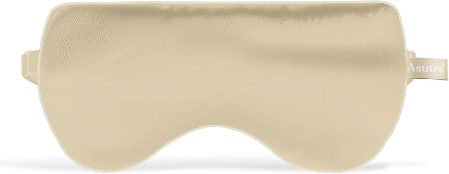 ASUTRA Silk Eye Pillow for Sleep, Champagne - Filled w/Lavender Buds & Flax Seeds, Weighted Eye Mask, Meditation & Light Blocking Blindfold, Cooling Gel Mask Included