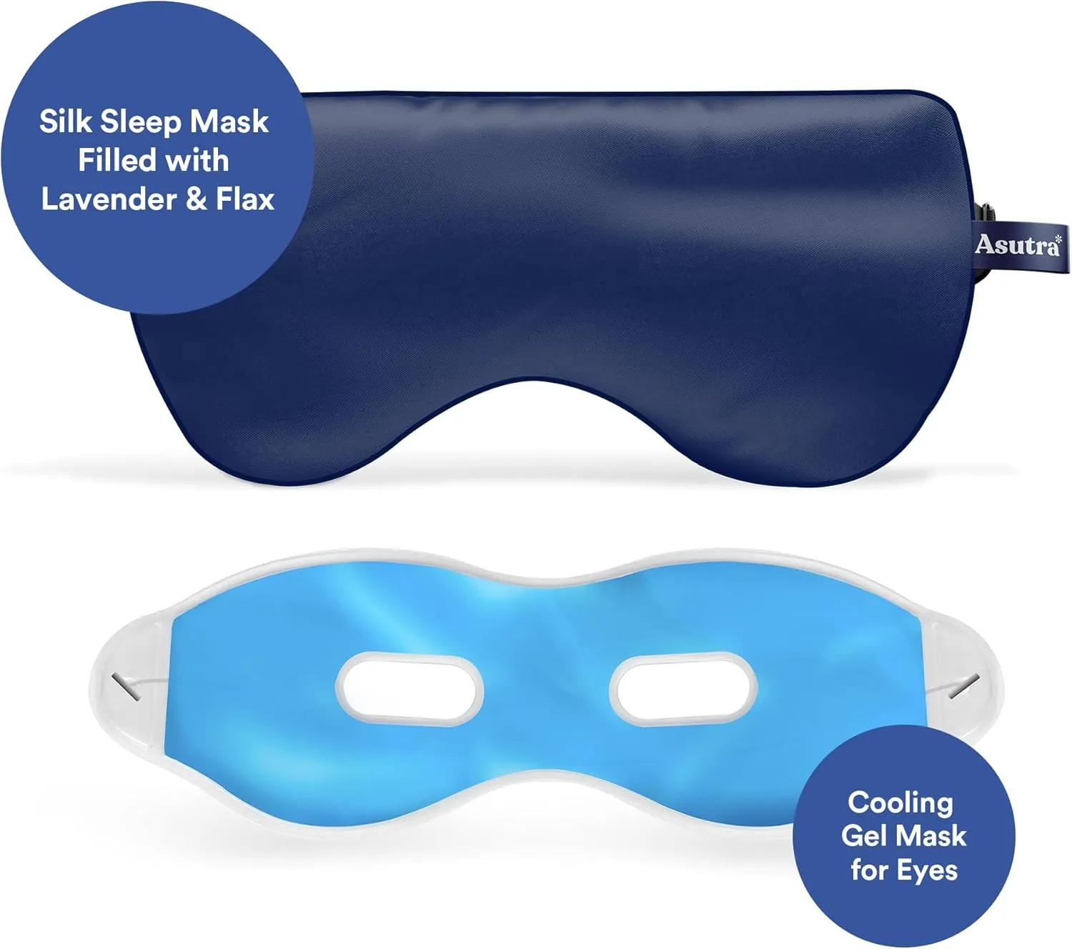 ASUTRA Silk Eye Pillow for Sleep, Navy - Filled w/Lavender Buds & Flax Seeds, Weighted Eye Mask, Meditation & Light Blocking Blindfold, Cooling Gel Mask Included