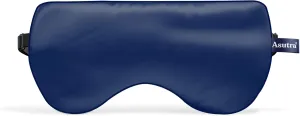 ASUTRA Silk Eye Pillow for Sleep, Navy - Filled w/Lavender Buds & Flax Seeds, Weighted Eye Mask, Meditation & Light Blocking Blindfold, Cooling Gel Mask Included