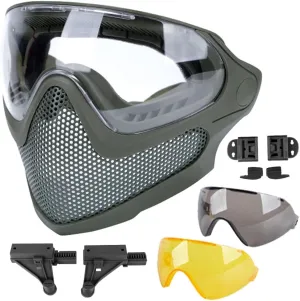 ATAIRSOFT 2 Modes Airsoft Mask Full Face Tactical Safety Protective Mask Anti-Fog Goggles Set with 3 Interchangable Lens