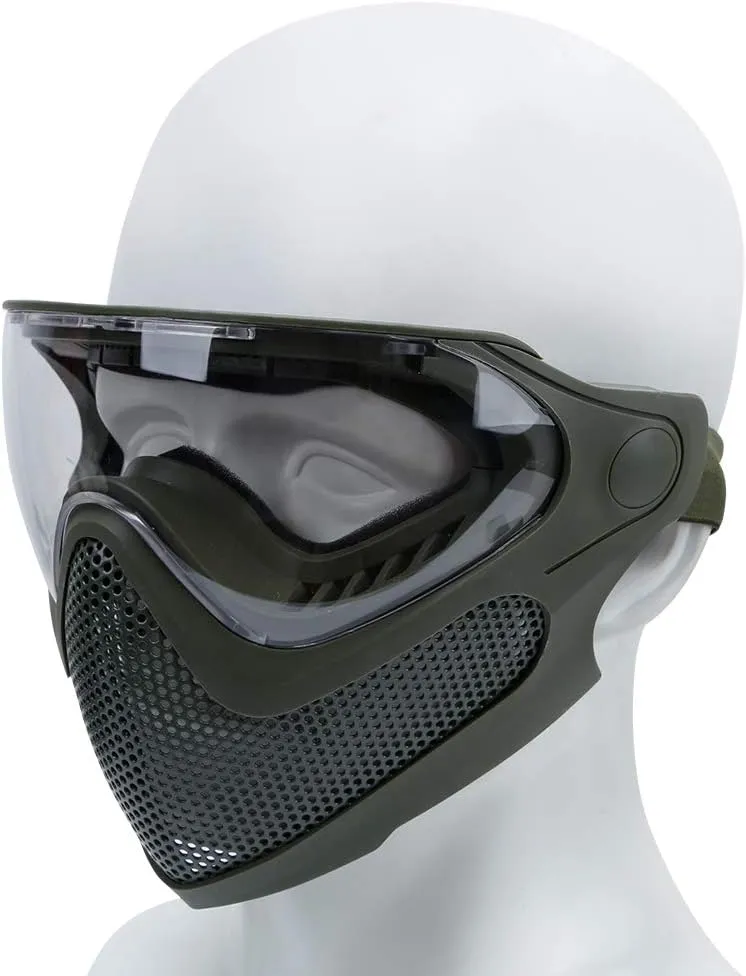 ATAIRSOFT 2 Modes Airsoft Mask Full Face Tactical Safety Protective Mask Anti-Fog Goggles Set with 3 Interchangable Lens