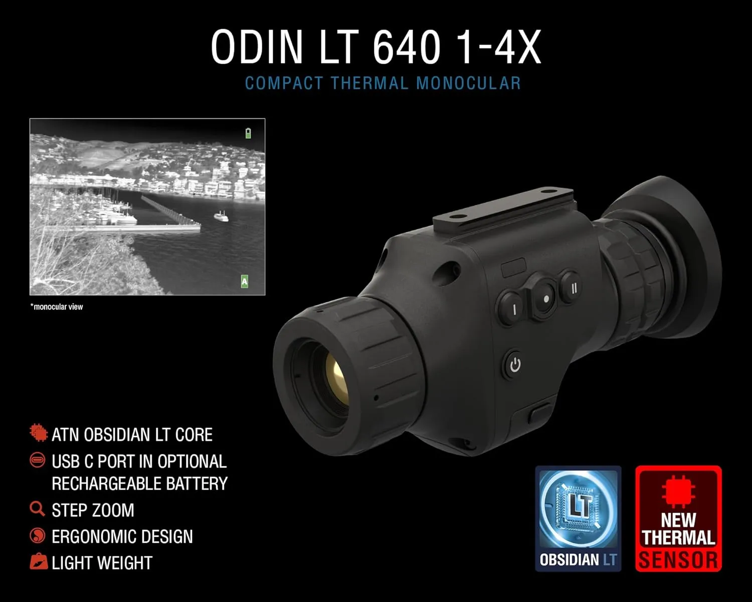 ATN Odin LT Wearable Compact Thermal Monocular Lightweight Handheld (640x480; 1-4x)