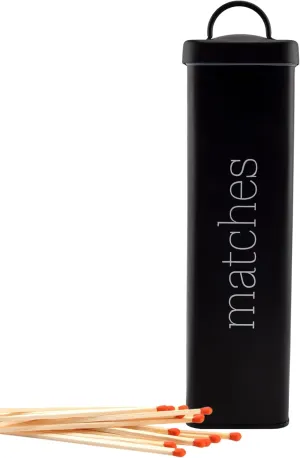 AuldHome Design Enamelware Fireplace Matches Holder (Black), Farmhouse Storage Container for Long Safety Matches