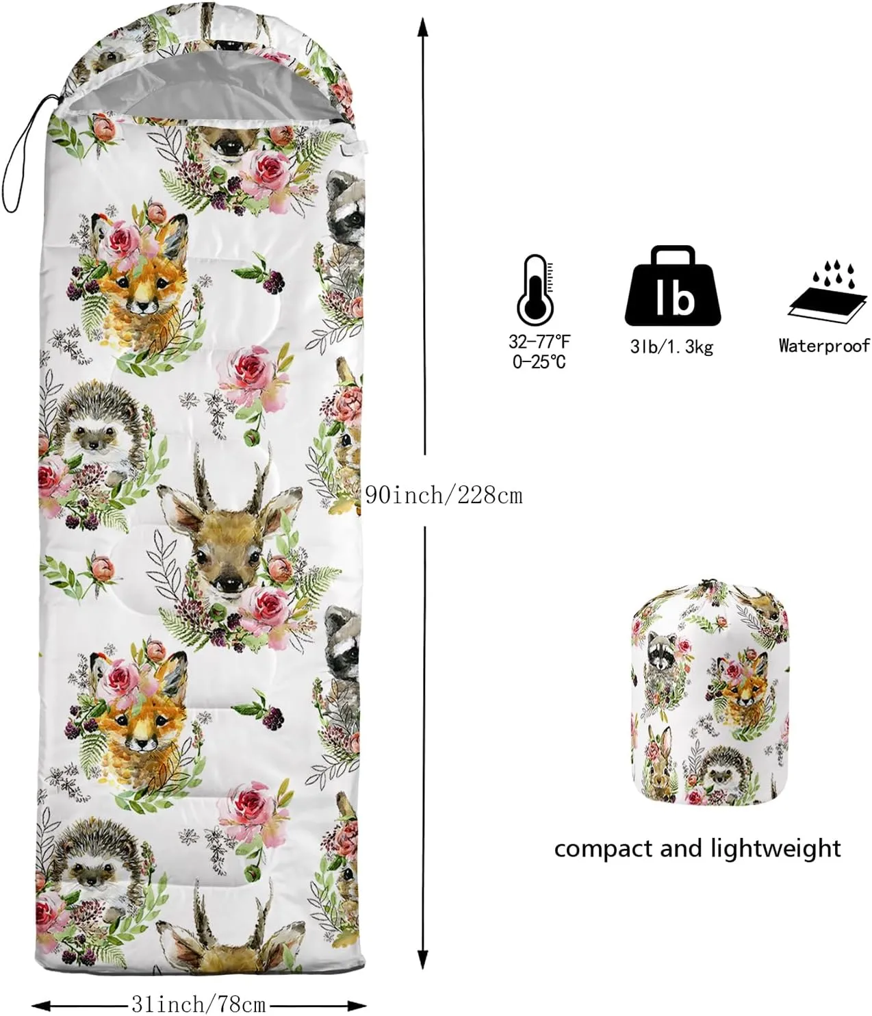 Axolotl Animals Sleeping Bag Backpacking Lightweight,Waterproof-Cold Weather Rose Floral Theme Sleeping Bag for Girls Boys Mens for Warm Camping Hiking Outdoor Travel Hunting with Compression Bag