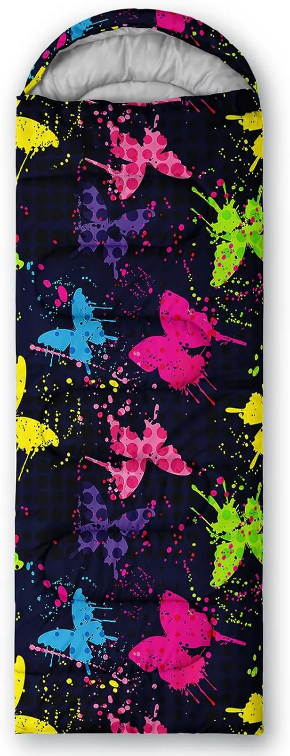 Axolotl Dinosaur Camping Sleeping Bag for Kids,3 Season Warm & Cool Spring Summer Fall Weather Waterproof Colorful Dino Camping Sack for Boys Girls Portable Lightweight,Travelling Adventure Hiking
