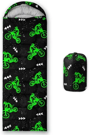 Axolotl Green Dirt Bike Sleeping Bag–Lightweight Warm Cold Weather Sleeping Bags,Waterproof Portable Sleeping Bag for Camping Hiking Backpacking Outdoor Indoor 3-4 Seasons,Kids Sleeping Bags for Boys
