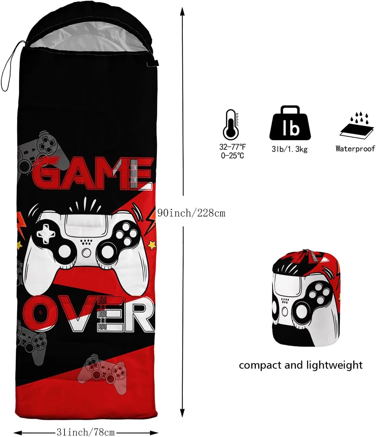 Axolotl Racing Car Sleeping Bag for Boys Men,Extreme Car Camping Bag,3 Season Waterproof Portable Camping Stuff with Compression Sack,Lightweight Compact Camping Gear Equipment for Hunting Travelling