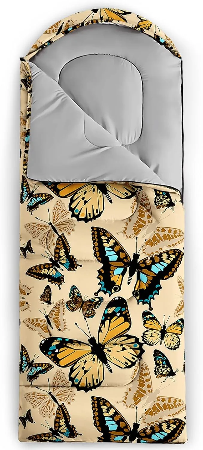 Axolotl Tiger Skin Sleeping Bag,3 Season Warm Cool Weather Waterproof Portable Camping Bag for Adults,Lightweight Backpacking Bag with Compression Sack for Camping Travelling Outdoor Picnic,Yellow