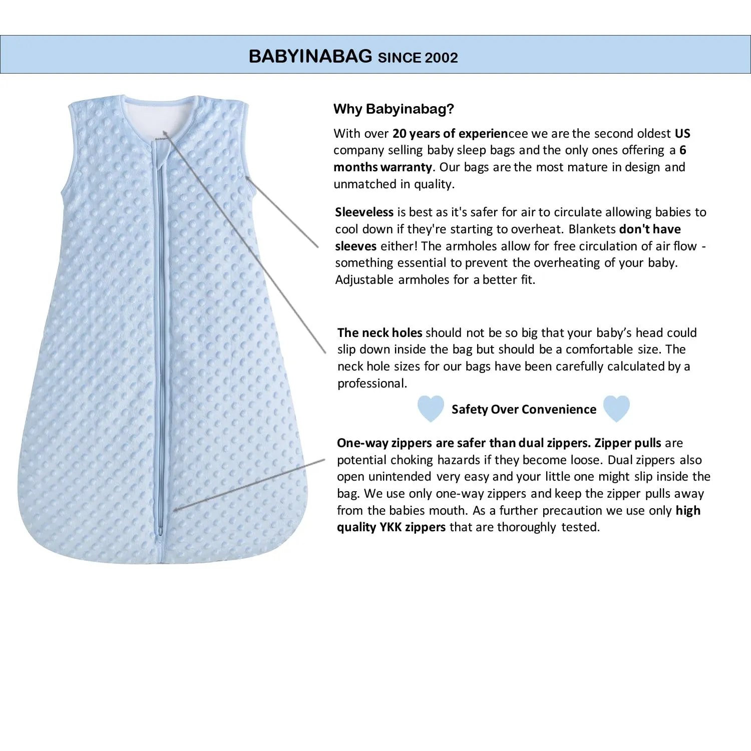 BABYINABAG Baby Sleeping Bag and Sack, Minky Dot, Quilted Winter Model, 2.5 Tog Very Warm for Infants and Toddlers (Small (3-11))
