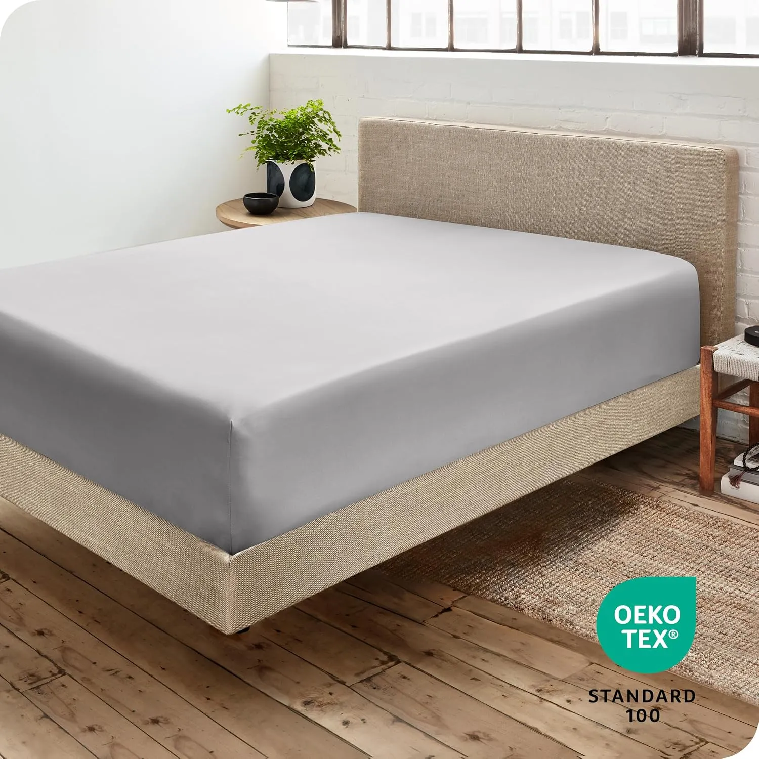 Bare Home Fitted Bottom Sheet Queen - Premium 1800 Microfiber - Ultra-Soft Wrinkle Free - Deep Pocket - Fitted Sheet (Queen, Light Grey)