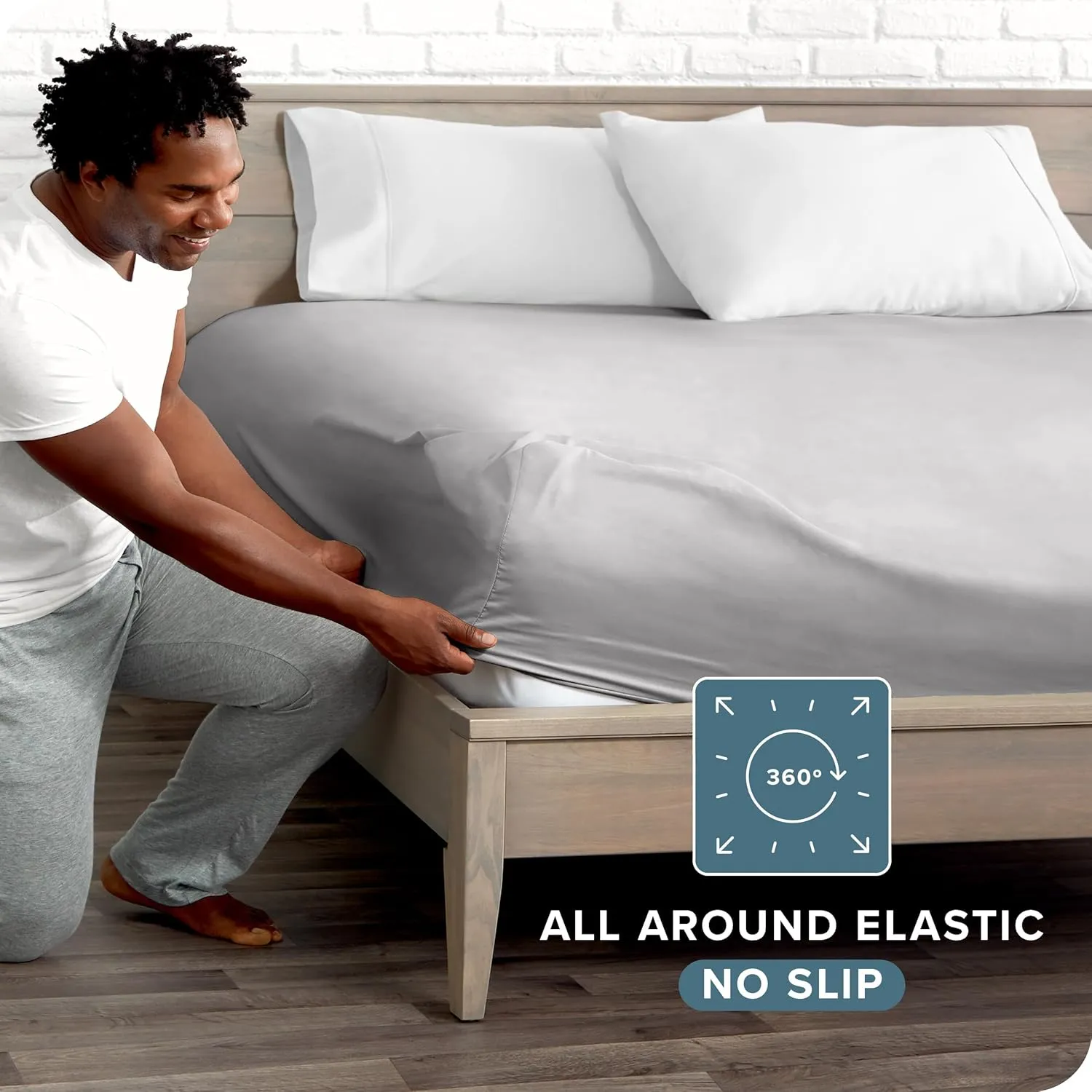 Bare Home Fitted Bottom Sheet Queen - Premium 1800 Microfiber - Ultra-Soft Wrinkle Free - Deep Pocket - Fitted Sheet (Queen, Light Grey)