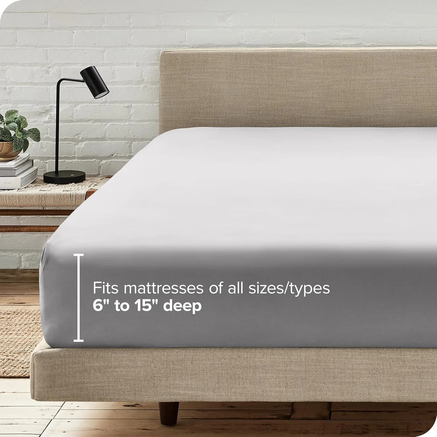Bare Home Fitted Bottom Sheet Queen - Premium 1800 Microfiber - Ultra-Soft Wrinkle Free - Deep Pocket - Fitted Sheet (Queen, Light Grey)