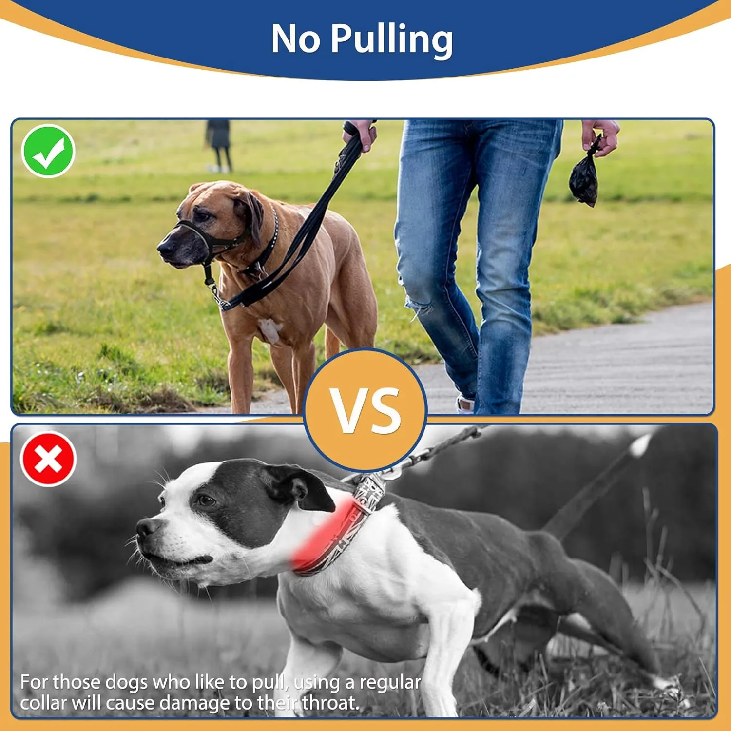 BARKLESS Head Collar for Dogs, No Pull Head Halter for Large Medium Small Dogs, Nose Leash Stops Heavy Pulling, Muzzle Leash with Padded Safety Strap for Walking Training(Black, XL)