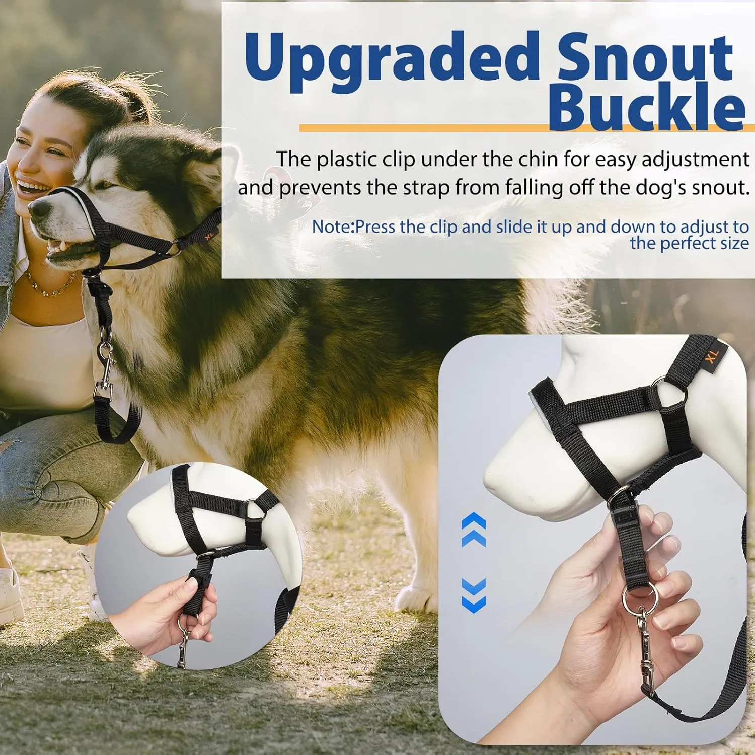 BARKLESS Head Collar for Dogs, No Pull Head Halter for Large Medium Small Dogs, Nose Leash Stops Heavy Pulling, Muzzle Leash with Padded Safety Strap for Walking Training(Black, XL)
