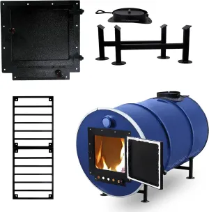 Barrel Stoves Kit – Perfect For 30-55 Gallon Drum Wood Stove Kit - with 55g Burn Barrel Grate - Wood Burning Stove Kit Barrel Stove Door - Wood Camp Stove Kit for Emergency Heating & Cooking