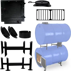 Barrel Wood stove kit with Adapter kit & Burn Barrel Grate – Perfect for 30-55 Gallon Barrel - Barrel Stove Kits - Fire Wood Camp Stove Barrel Woodstove Kit & Double Barrel Stove Adapter Kit