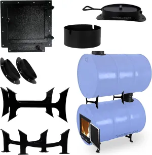 Barrel Woodstove Kit With Double Adapter - For 30 to 55 Gallon Drums - Camping Equipment for Heating & Cooking - Fire Wood Camp Stove
