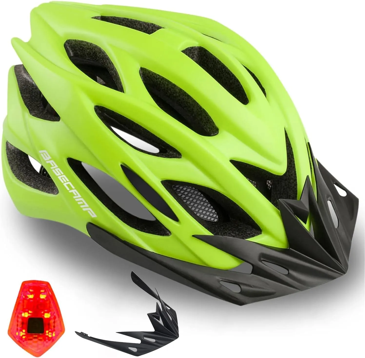 Basecamp Bike Helmet for Women Men with LED Safety Light Removable Sun Visor Lightweight Bicycle Helmet Adjustable Breathable Mountain & Road Cycling Helmets for Adult