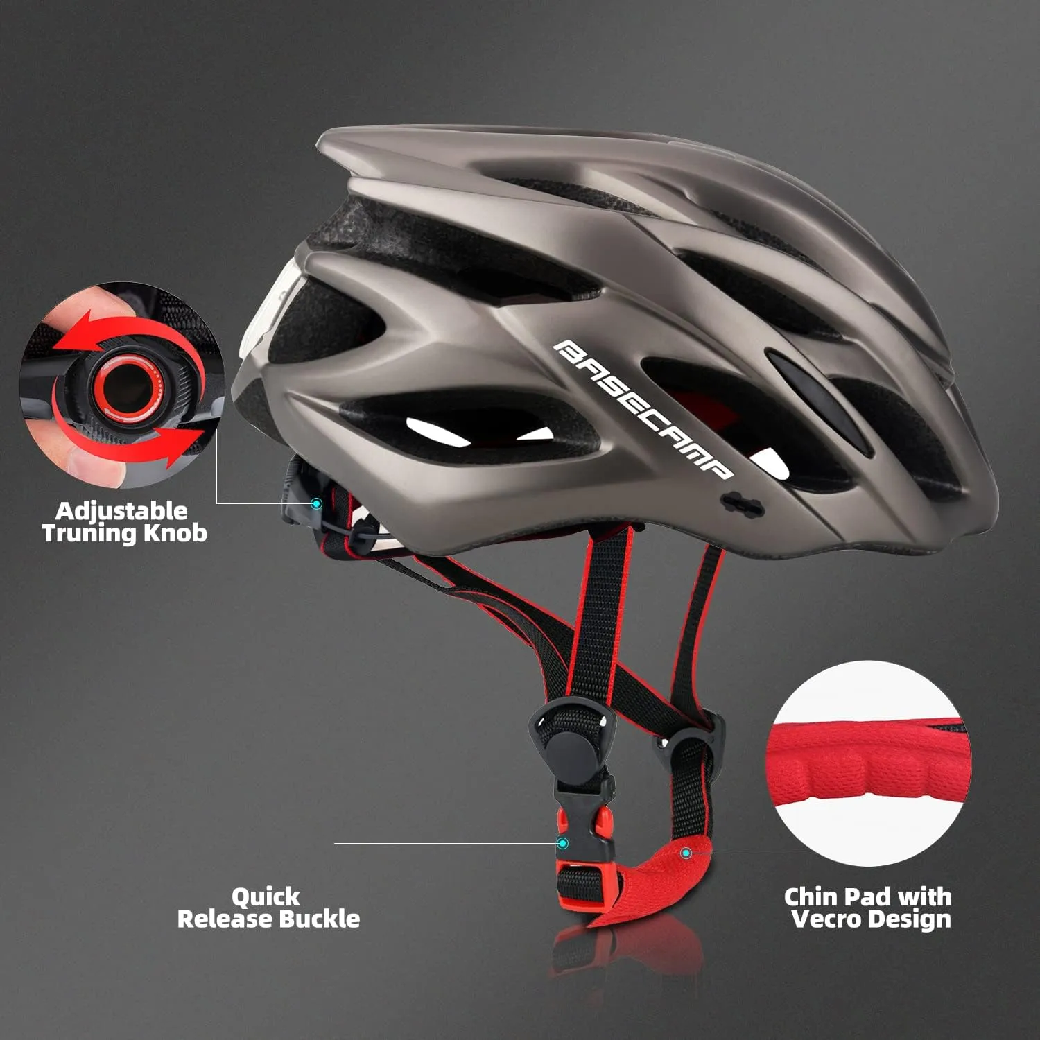 Basecamp Bike Helmet for Women Men with LED Safety Light Removable Sun Visor Lightweight Bicycle Helmet Adjustable Breathable Mountain & Road Cycling Helmets for Adult