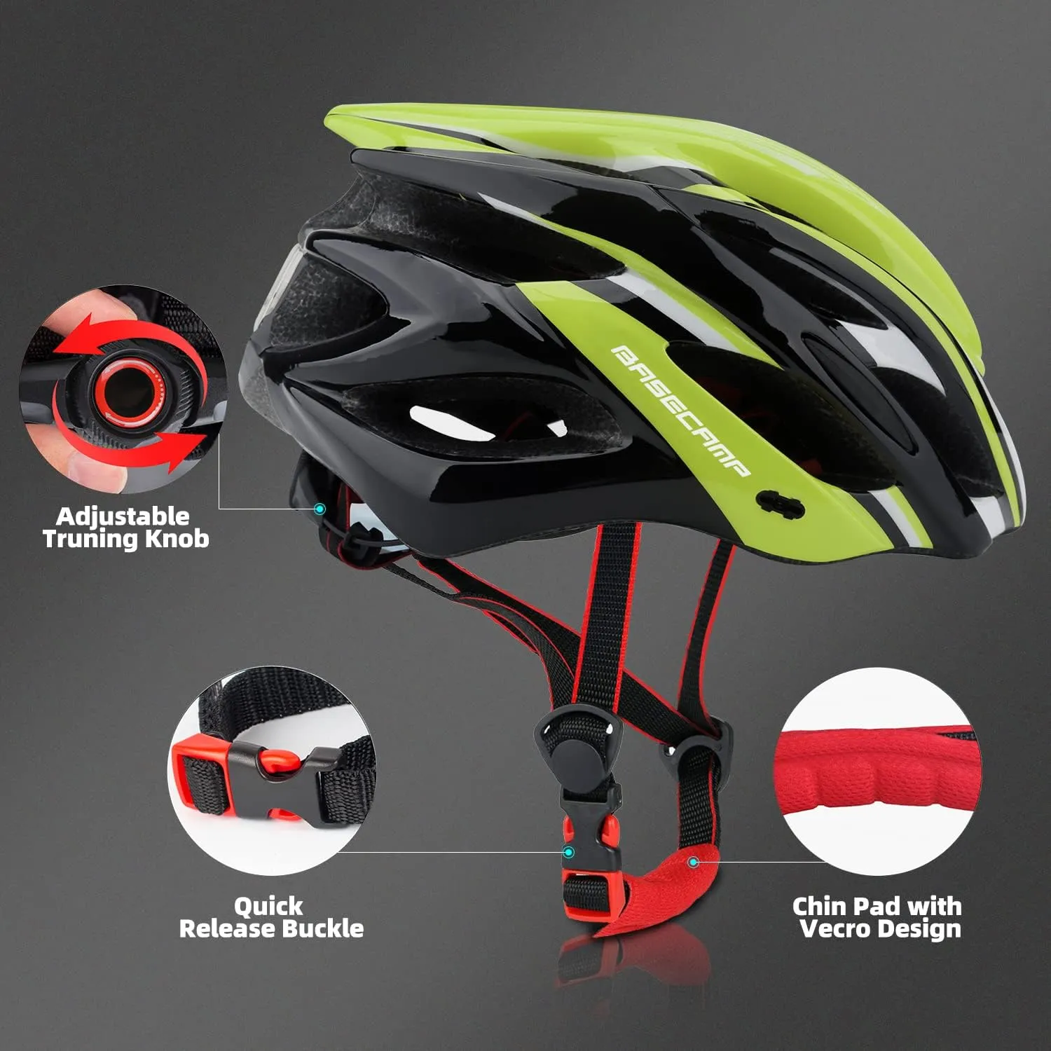 Basecamp Bike Helmet for Women Men with LED Safety Light Removable Sun Visor Lightweight Bicycle Helmet Adjustable Breathable Mountain & Road Cycling Helmets for Adult
