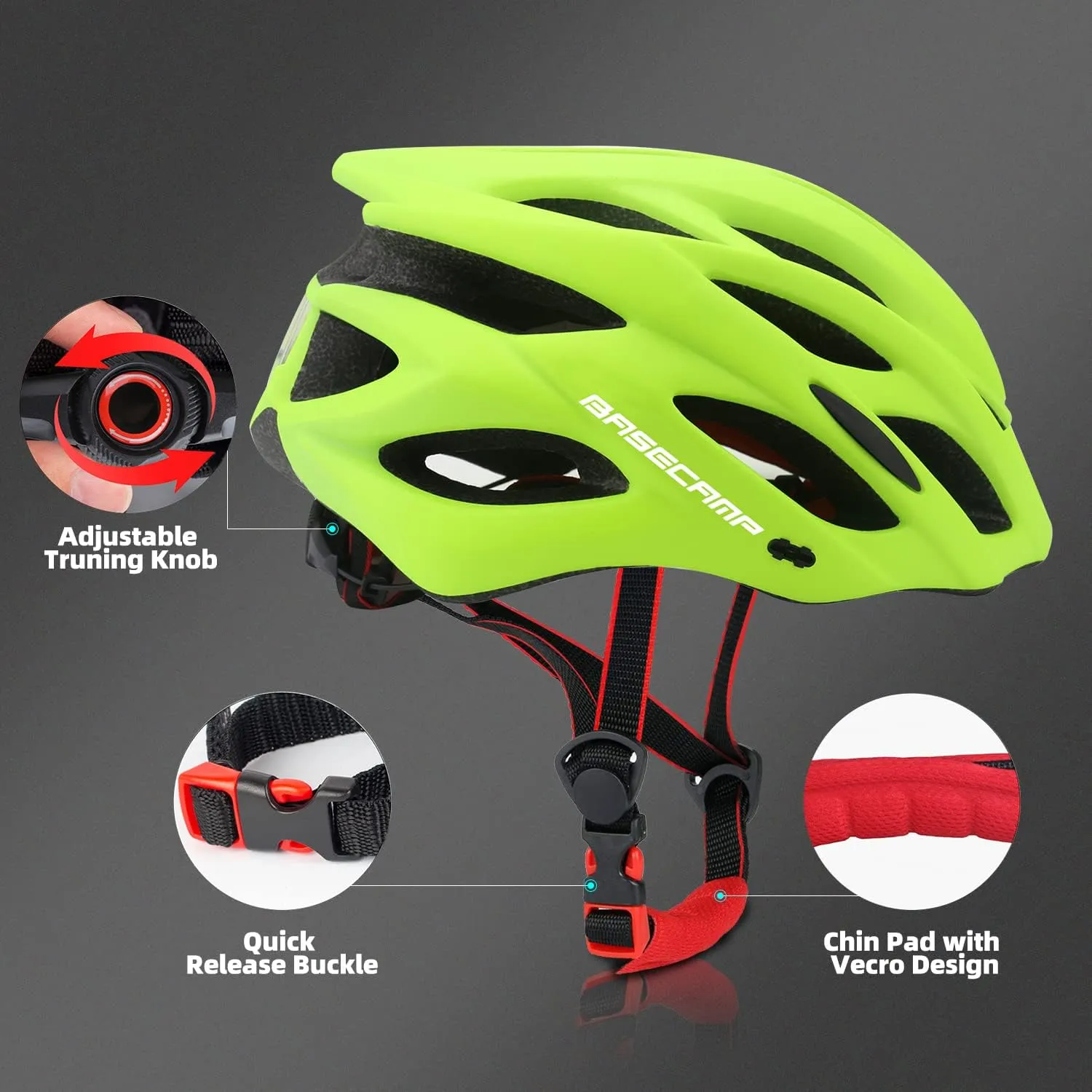 Basecamp Bike Helmet for Women Men with LED Safety Light Removable Sun Visor Lightweight Bicycle Helmet Adjustable Breathable Mountain & Road Cycling Helmets for Adult